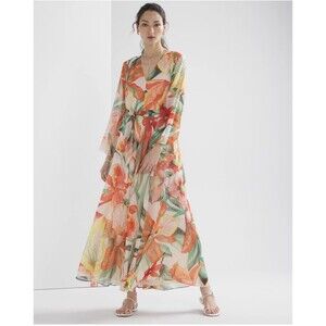 WHBM Drama Maxi Dress Sz M Boho Wedding Guest Floral Luxury Vacation NWT $225